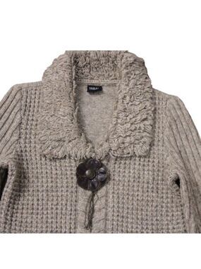 Tribal Vintage Coastal Cowgirl wool knit fur Collar Scandi sweater S Petite